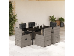 Juego de comedor de jardín de 7 piezas con cojines de mimbre gris claro DKD Home Decor