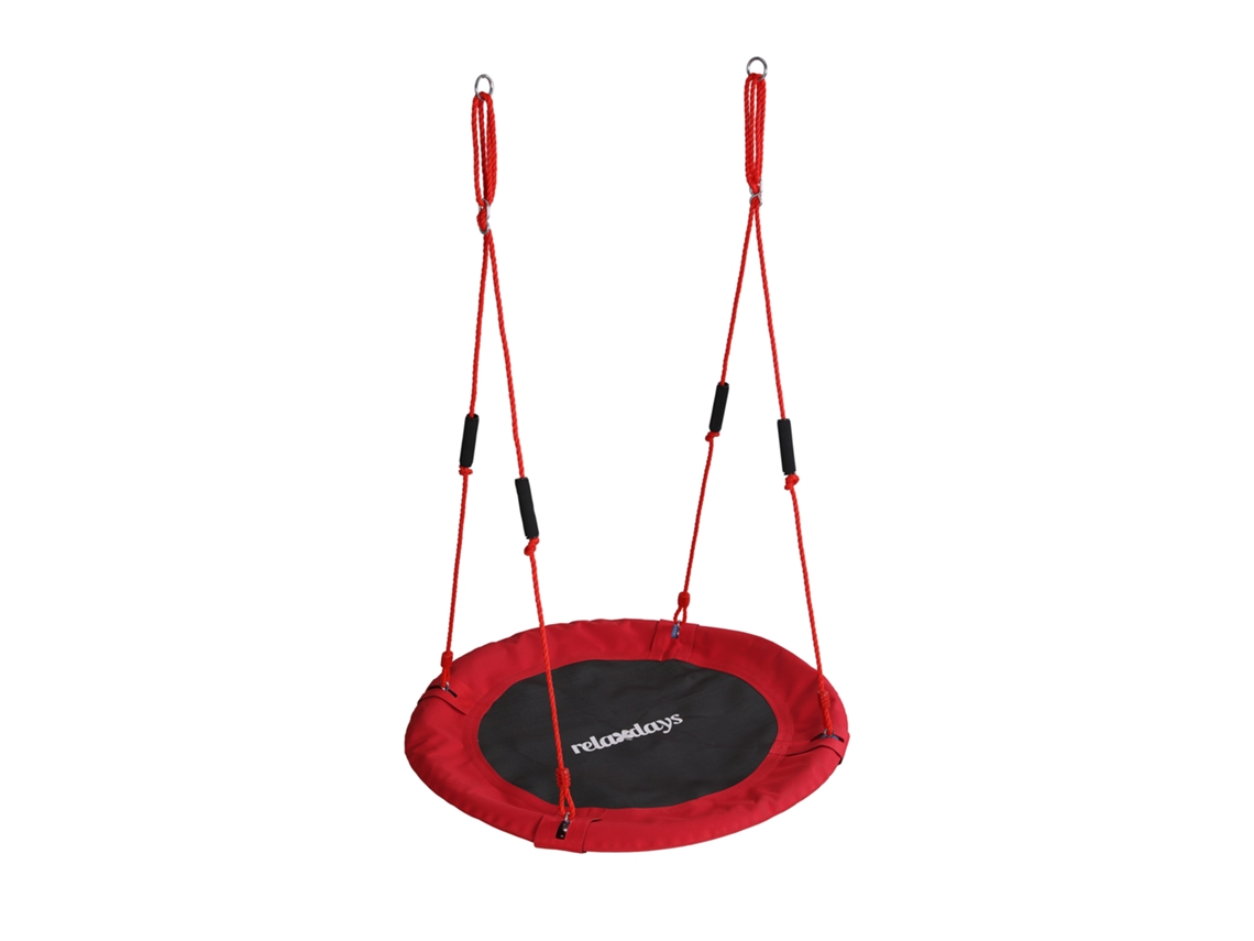 Relaxdays Baloiço Ninho Redondo, Pegas Em Espuma, Crianças, Ajustável, Exterior, Ø: 100 Cm, Até 100 Kg, Vermelho