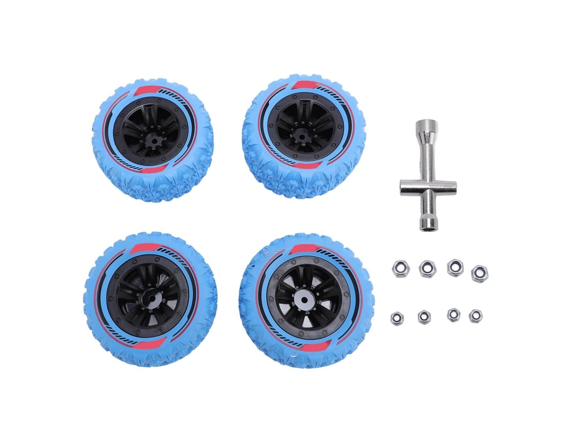 Conjunto De 4 Pneus De Carro Rc Com Parafusos M3 M4 Borracha Universal Para Crawler 1/14 1/16 Azul
