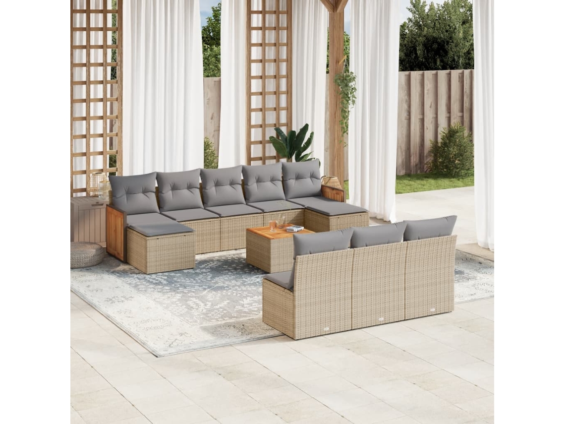 Conjunto de sofá de jardín de 11 piezas con cojines de mimbre beige DKD Home Decor