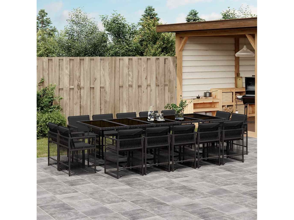 Juego de comedor de jardín de 15 piezas con cojines de mimbre negros de DKD Home Decor
