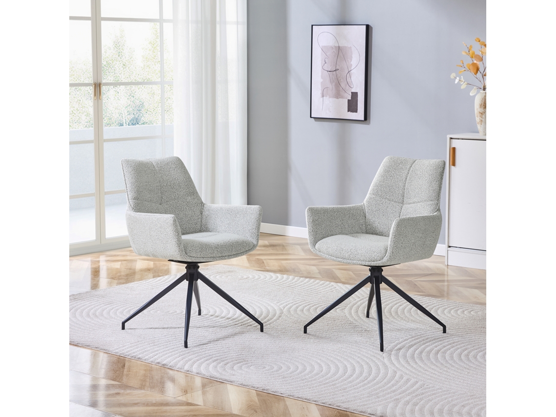 Juego De 2 Sillones Giratorios Tapizados De 360°, Tela Color Beige Grisáceo.