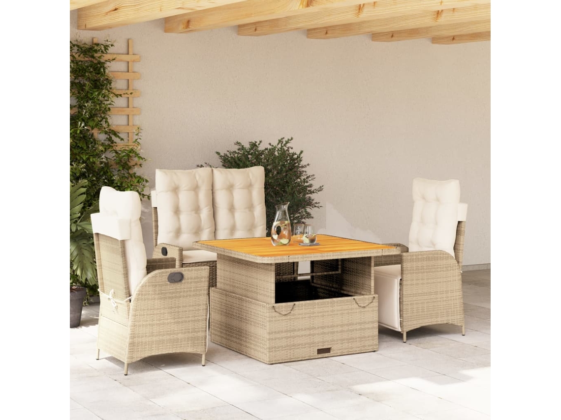 Juego de comedor de jardín de 4 piezas con cojines de mimbre beige de DKD Home Decor