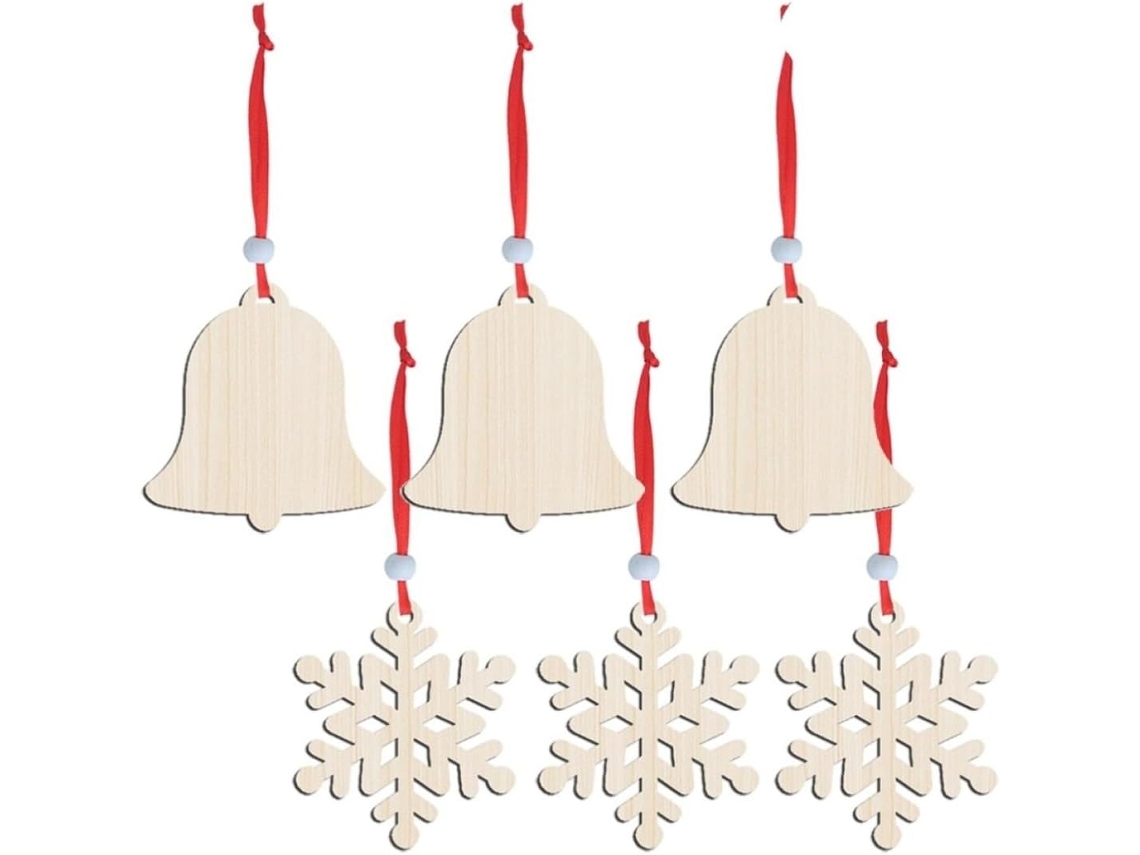 Piezas Adornos Navideños Madera Beige Forma Nieve Campanas Colgantes Árbol Materiales Manualidades Listos
