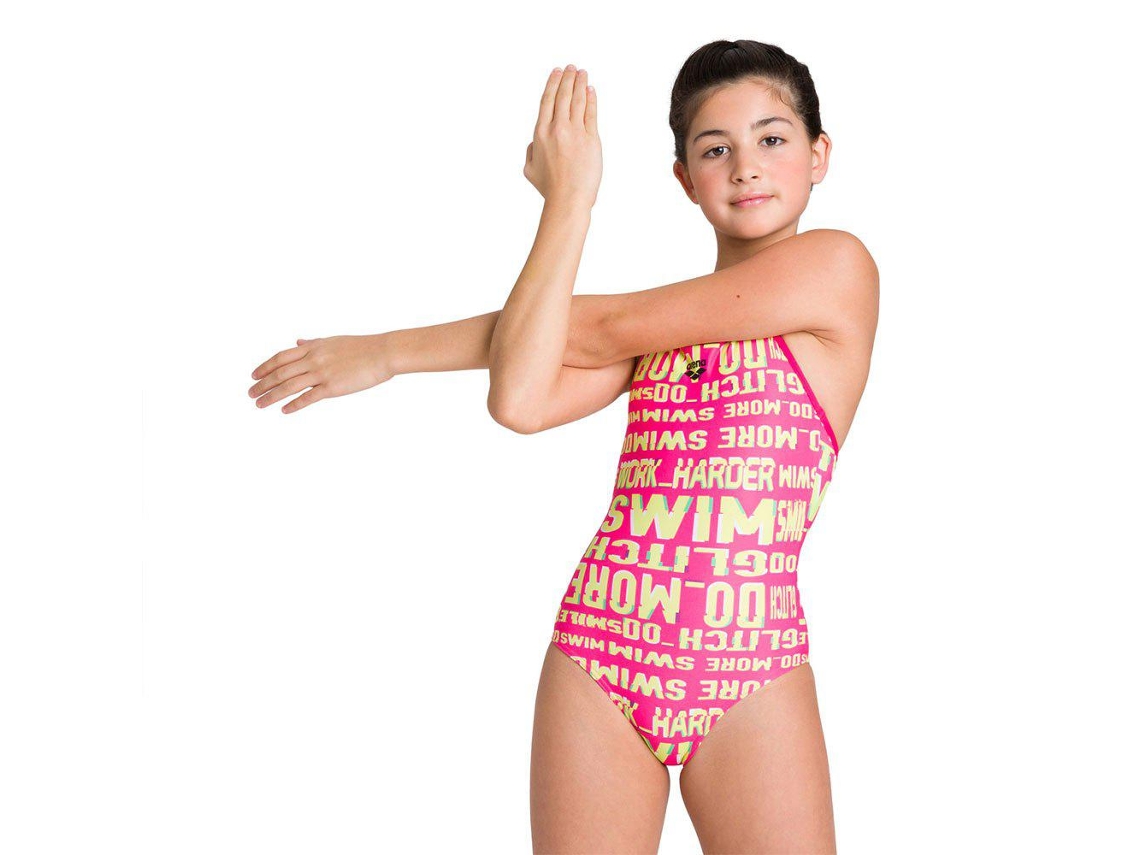 Traje de baño para Mujer ARENA Neon Glitch Light Rosa para Natacion (6 - 7 Años)