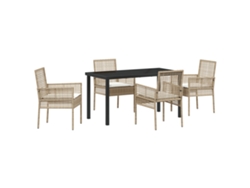 Conjunto 5 De Comedor De Jardín De Vidaxl Con Cojines Beige De Ratán