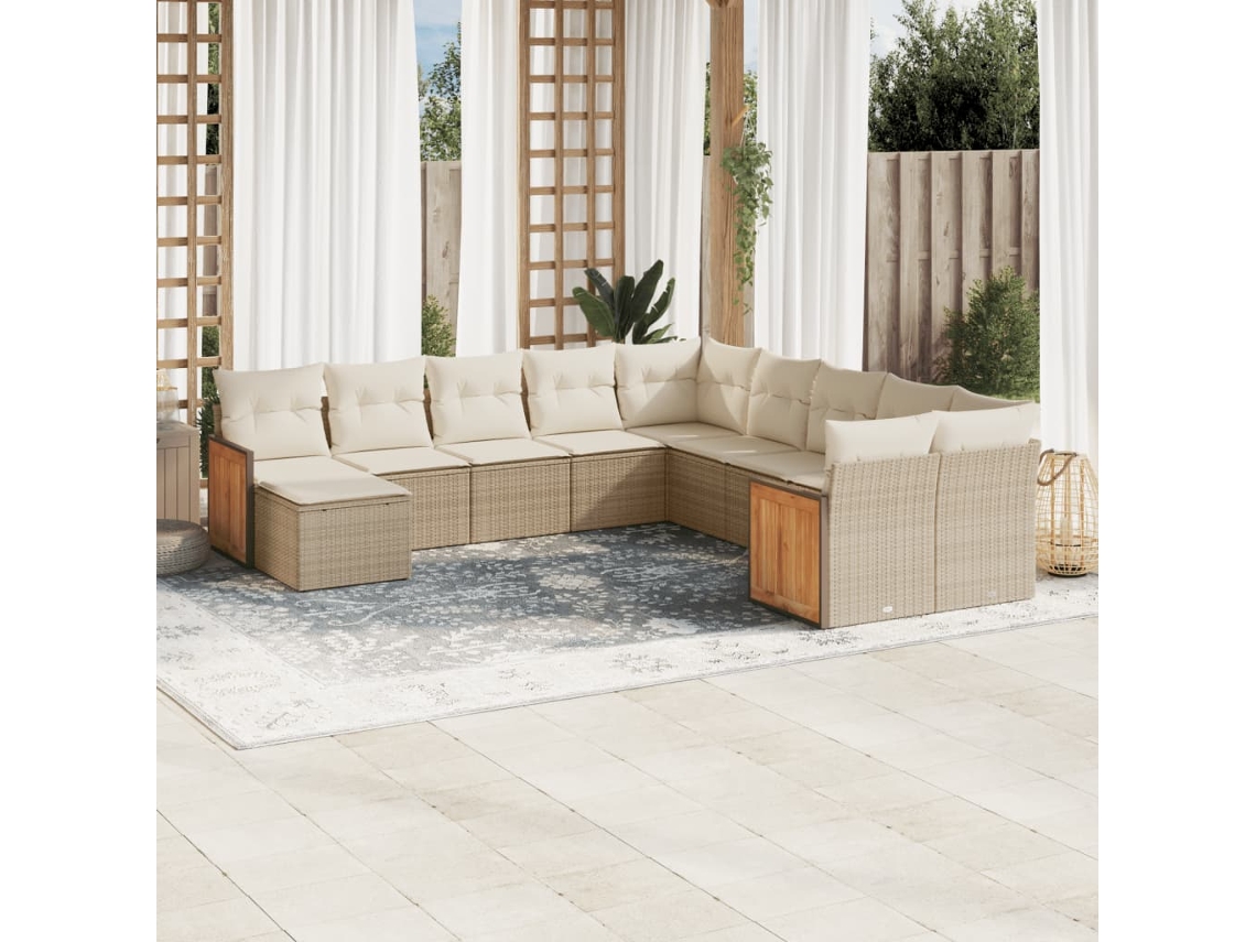 Conjunto de sofá de jardín de 11 piezas con cojines, mimbre sintético beige, DKD Home Decor