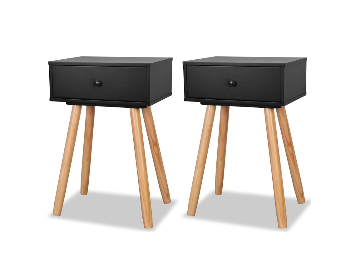 Maison Exclusive - Mesitas De Noche 2 Uds. Madera Maciza De Pino 40x30x61 Cm Negro