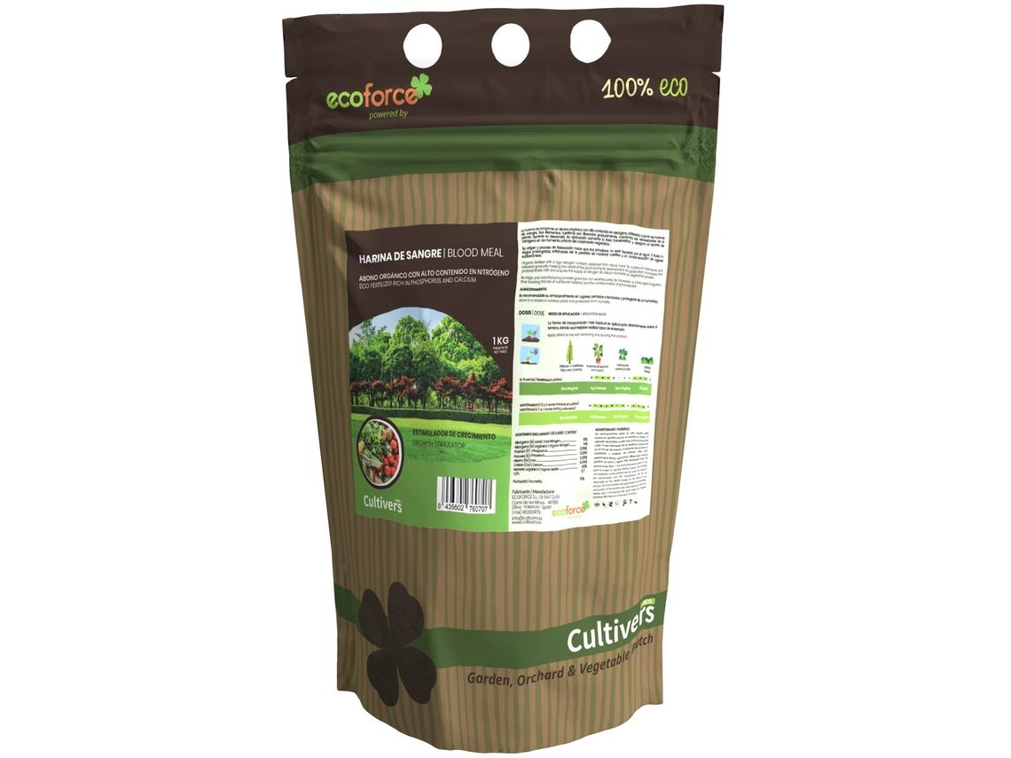CULTIVERS Harina de Sangre 1 kg Abono Ecológico con Alto Contenido en Nitrógeno, Hierro Hémico y Materia Orgánica. Fertilizante Natural