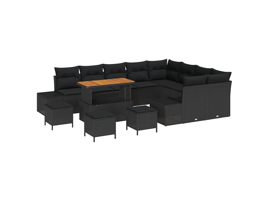 Maison Exclusive - Conjunto De Sofás De Jardín Con Cojín 13 Pcs Negro Poliratán