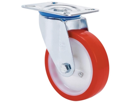 Rueda giratora placa 10zv100-po nylon blanco-poliur.rojo eje liso ALEX
