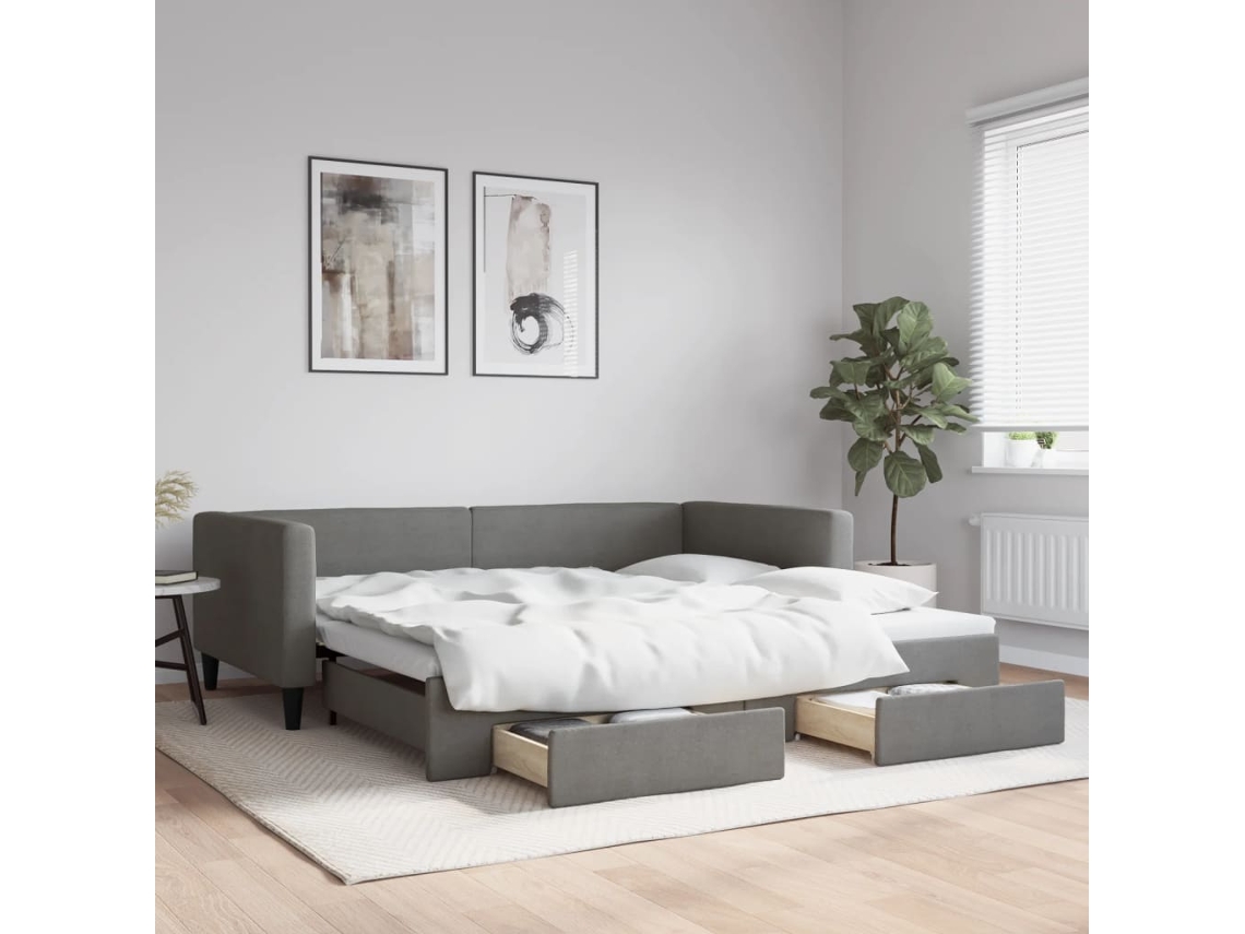 Sofá Cama Nido Con Cajones Tela Gris Oscuro 100x200 Cm