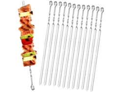 JILLIOPER Espetos de acero inoxidable para barbacoa, 12 unidades, espetos reutilizables, 50 cm, para fuego de campamento o parrilla