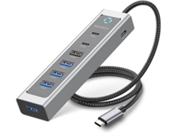 Hub Usb-c De 7 Puertos, Adaptador Multipuerto Usb 3.2 Y Usb 3.0 De 10 Gbps Con Cable De 60 Cm Para Portátil (plateado)