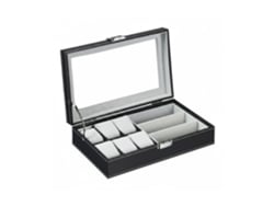 Caja de joyería Relaxdays, de piel sintética, organizador para pulseras, gafas y relojes, Hbt: 9x33x20,5 cm, negra