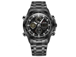 Reloj De Cuarzo Con Alarma Y Fecha Luminoso Para Hombres, Carcasa Negra, Dial Negro