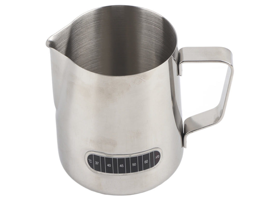 Jarra de café de acero inoxidable con inducción de temperatura para arte latte en casa o en la oficina