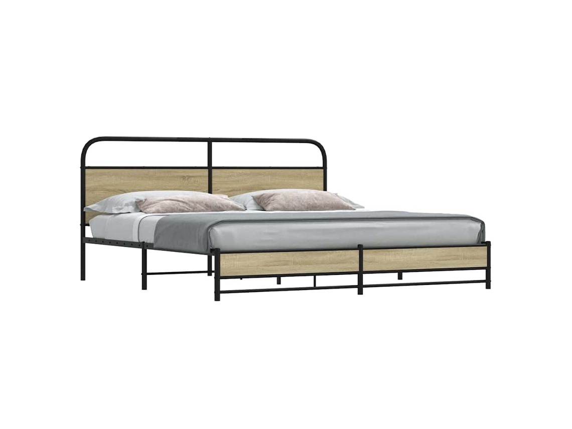 Estructura De Cama Sin Colchón Metal Roble Sonoma 180x200 Cm