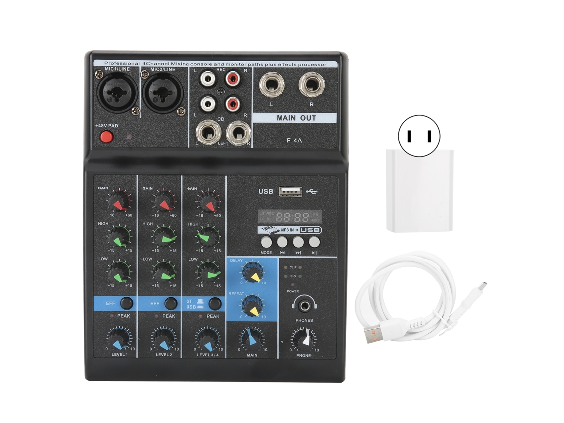 Mezclador De Audio De 4 Canales Con Tarjeta De Sonido Usb, Consola De Mezcla Estéreo Para Ordenador Y Escenario - 240 V