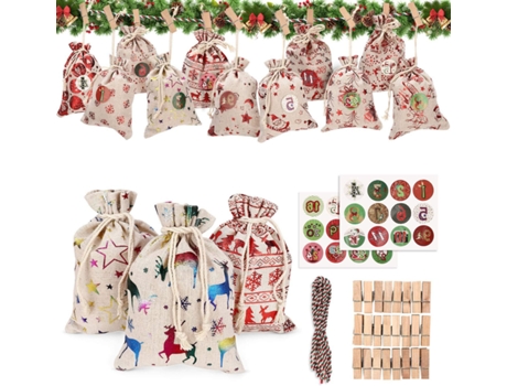 Ropa de cama de algodón Calendario de Adviento para llenar, Calendario de Adviento para llenar (24 piezas 12 patrones)