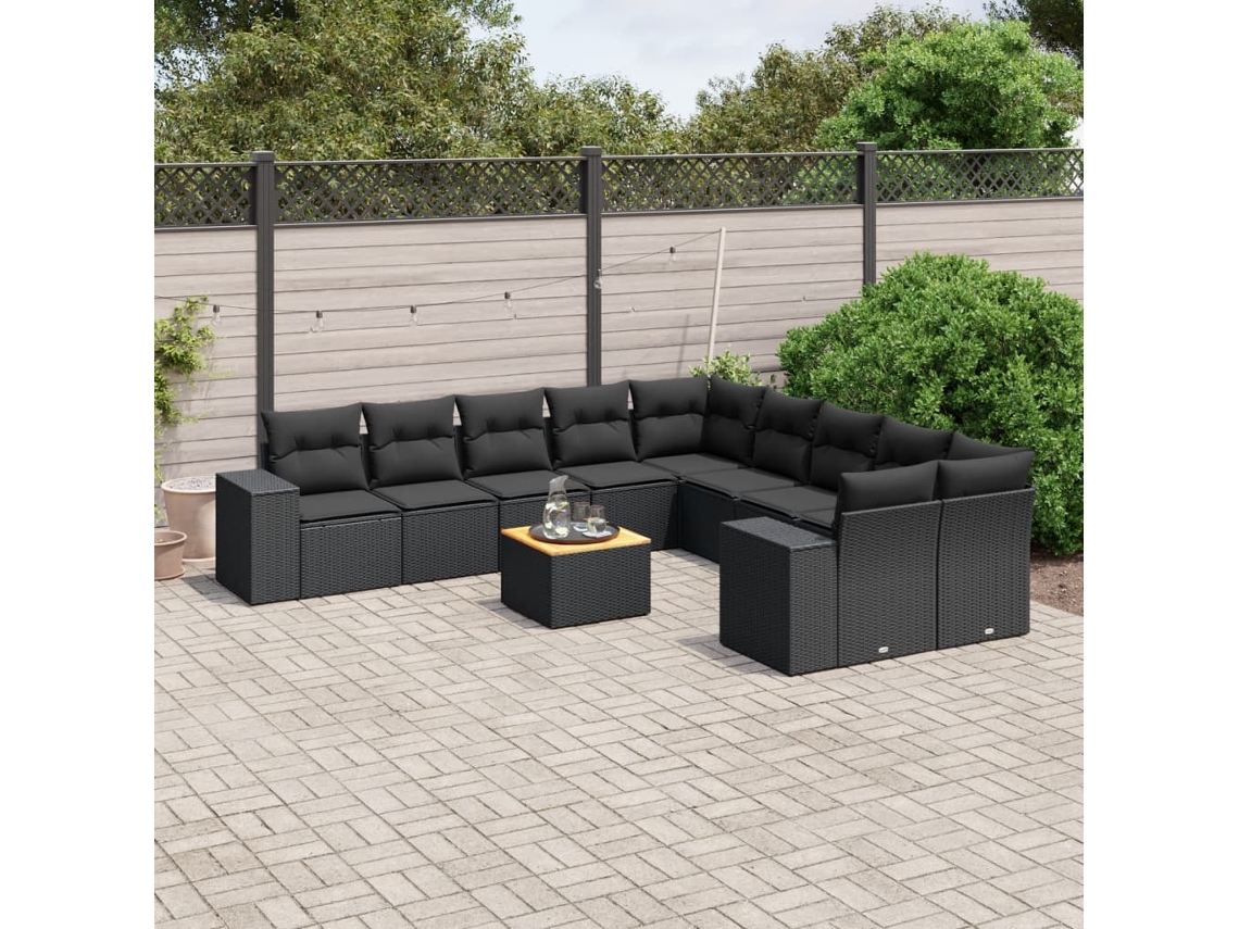 Conjunto de sofás de jardín de 11 piezas DKD Home Decor con cojines de mimbre negros