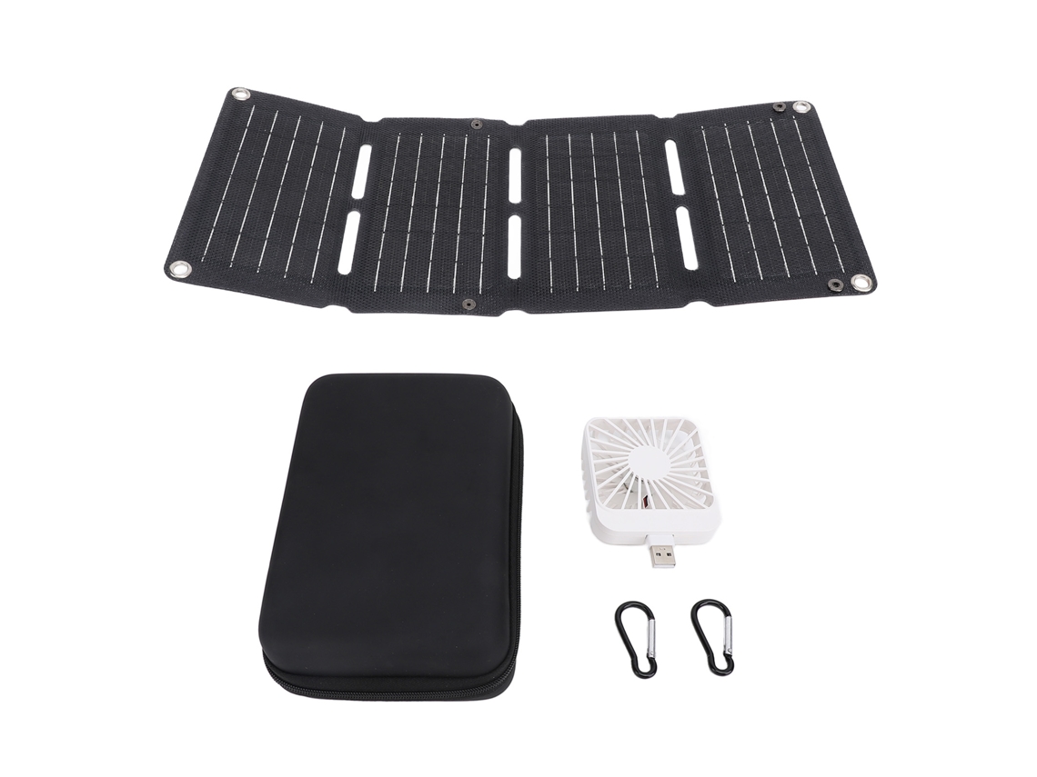 Cargadores solares plegables de 40 W, carga rápida, monocristalinos, portátiles, salida USB dual de 5 V con ventilador