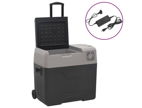 Nevera con ruedas y adaptador polipropileno negro y gris 50 L VIDAXL