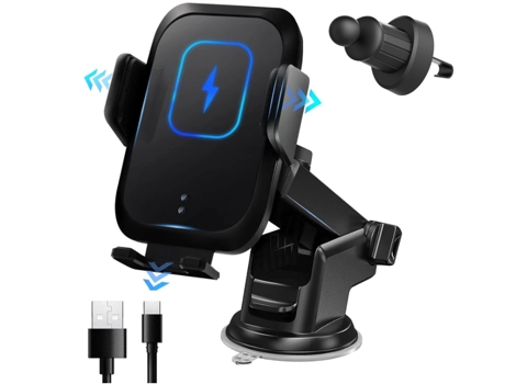 Cargador Inalámbrico Automóvil Teléfono Carga Rápida Sujeción Ventilación CHRONUS Negro