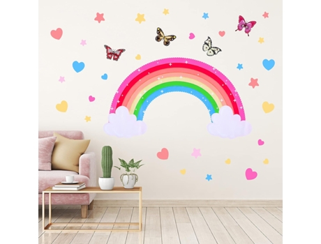 Calcomanías de pared de arcoíris corazón arcoíris mariposa estrella pegatinas de pared bebé guardería niñas dormitorio sala de estar decoración de ...