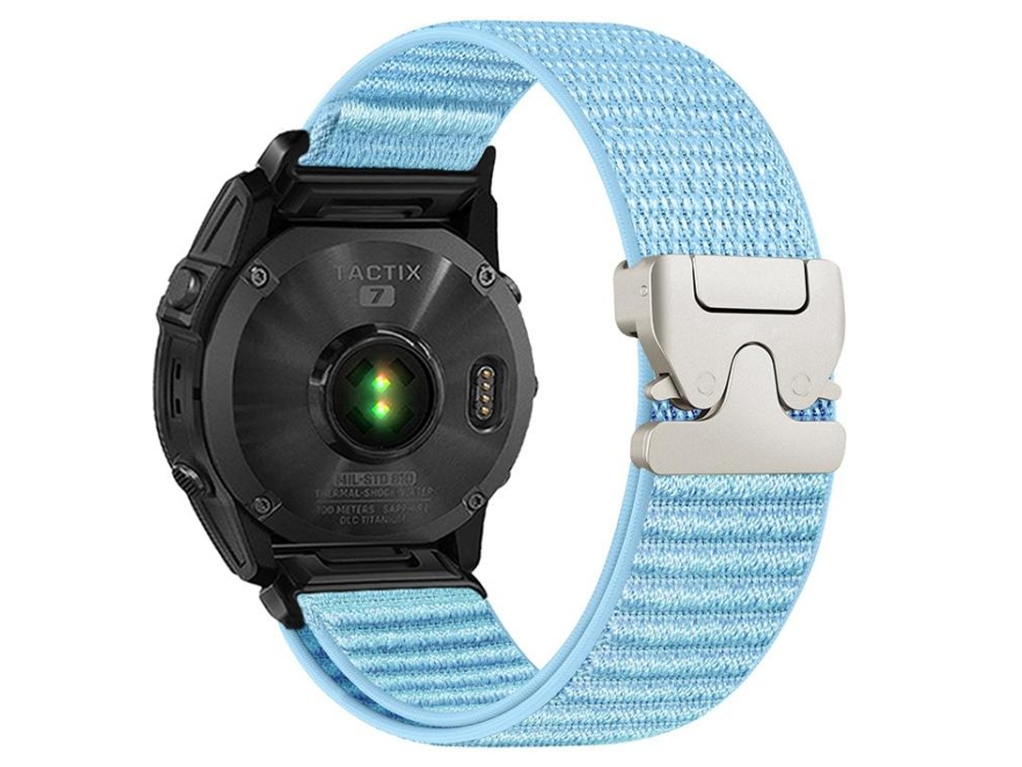 Bracelete Para Garmin (26mm) - Nylon Trançado - Padrão De Montanha - Fivela De Paraquedas - Ponteira De Metal Azul Ilha