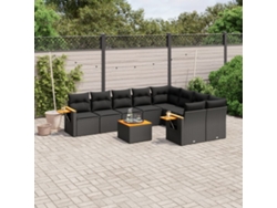 Conjunto de sofás de jardín de 10 piezas DKD Home Decor con cojines de mimbre negros