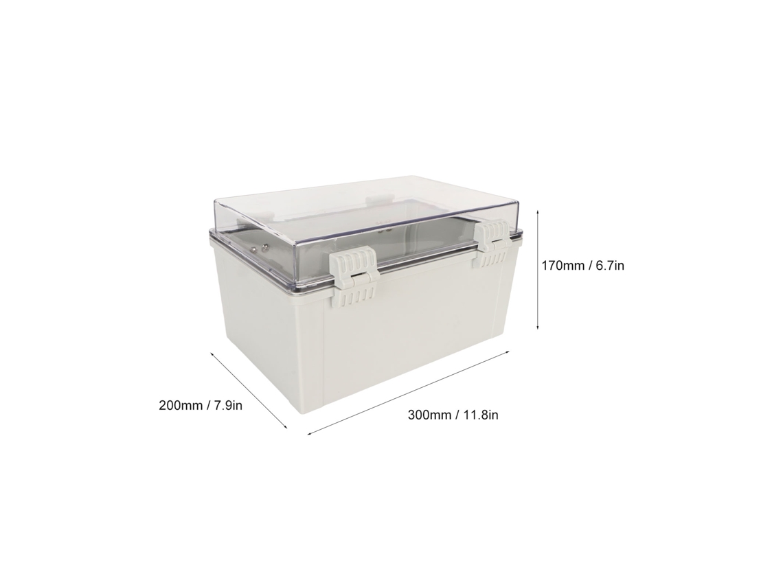 2026as - Caja de distribución eléctrica impermeable IP66 con tapa de plástico transparente de 300x200x170 mm