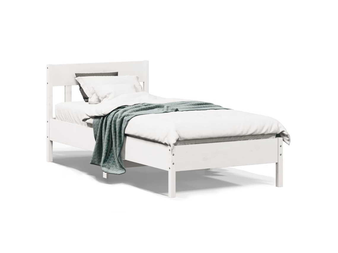 Estructura Cama Sin Colchón Madera Maciza Pino Blanca 100x200cm