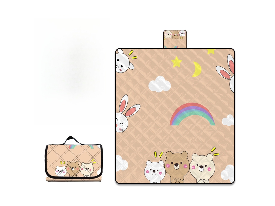 Esterilla De Picnic Impermeable Con Asa Portátil Y Plegable, Estampado De Dibujos Animados, 150x200cm (oso Arcoíris) Czhhmart