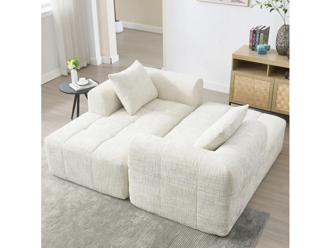 Sofá Chaise Longue Confortable Sofá Suave Con Cojines, Bolsillos Laterales Para Control Y Teléfono, Diseño Elegante Y Sofisticado Beige Mobrio