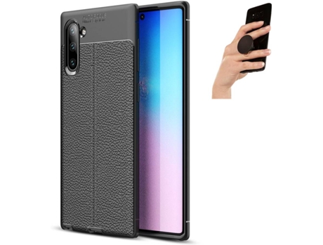 Carcasa y Popsocket Samsung Note 10 Rugged Leather Negro