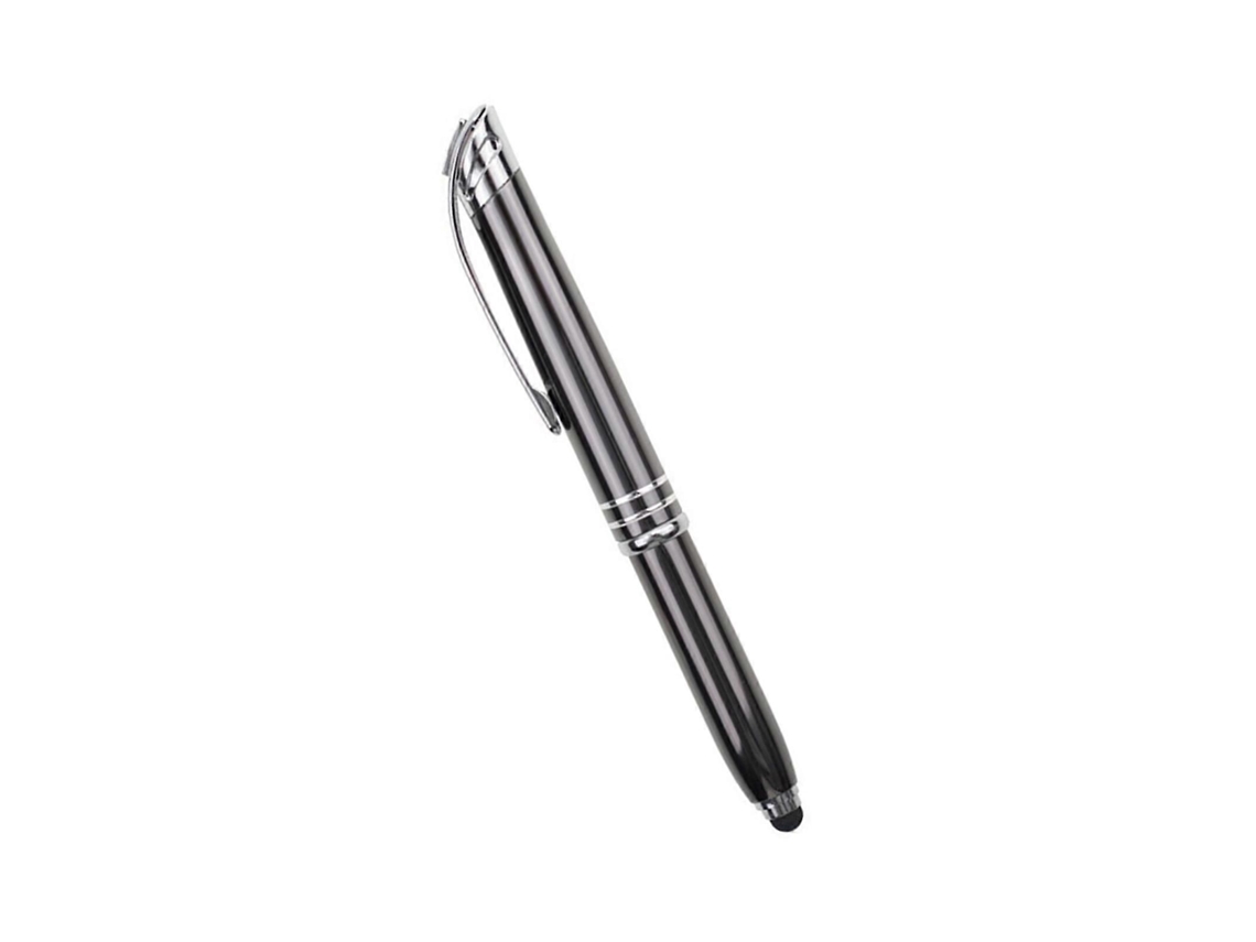Caneta esferográfica com luz LED e ponta stylus para melhor visibilidade em ambientes com pouca luz e interação com dispositivos digitais (vermelha).