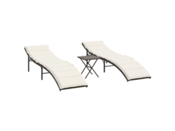 Tumbonas con mesa, 2 piezas, mimbre, patas marrones, MAISON EXCLUSIVE