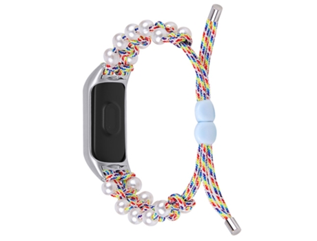 Correa de nailon decoración de perlas ajustable cuerda trenzada para Xiaomi Mi Band 5/6 - vistoso