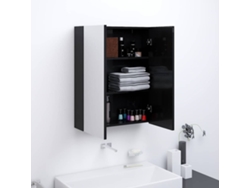 Armario De Espejo De Baño Mdf Negro Brillante 60x15x75 Cm
