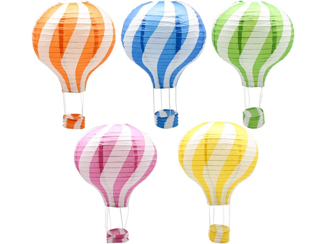 Juego de farolillos de papel con globo aerostático colgante, decoración de fiesta, cumpleaños, boda, fiesta de Navidad, regalo, 12 pulgadas, paquete de 5 piezas RNEMITERY