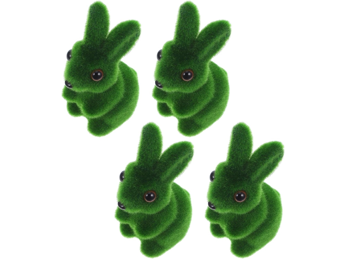 Juego 4 Figuras Conejos Artificiales Espuma Flocada Verde Decoración Pascua Jardín Hogar Esculturas 11 6 3