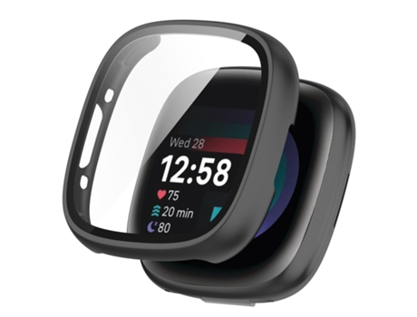 Fitbit Sense 2 piezas + funda protectora de película templada integrada (negro)
