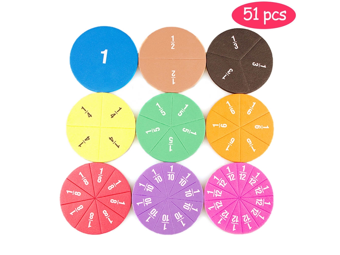 Ats-juguetes Didácticos De Matemáticas Con Fracciones Magnéticas Redondas, 51 Piezas Para Niños De Aprendizaje Temprano