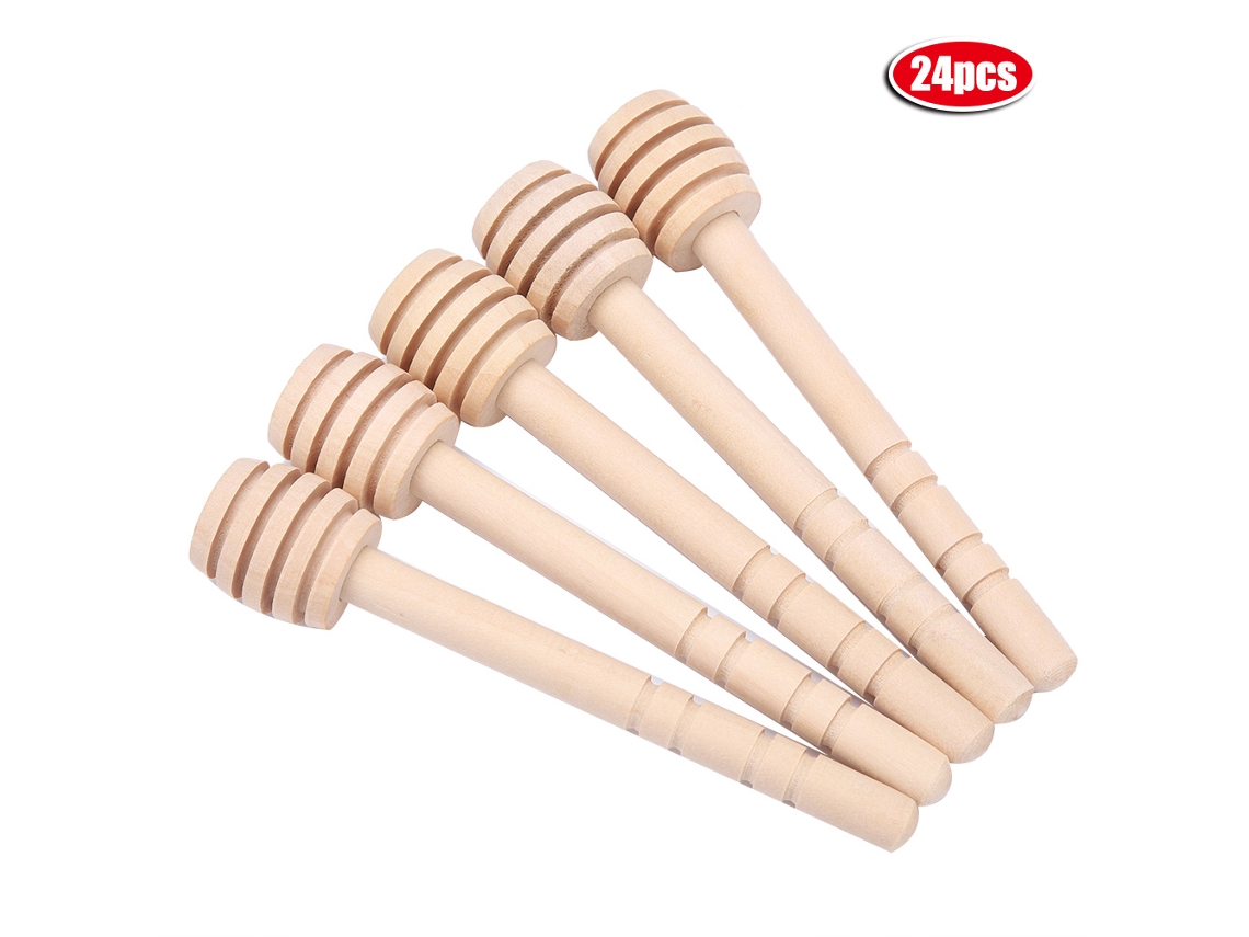 24 Cucharas De Madera Para Miel De 10 Cm, Dispensador De Jarabe Con Gotero, Utensilio De Cocina Para Melaza.
