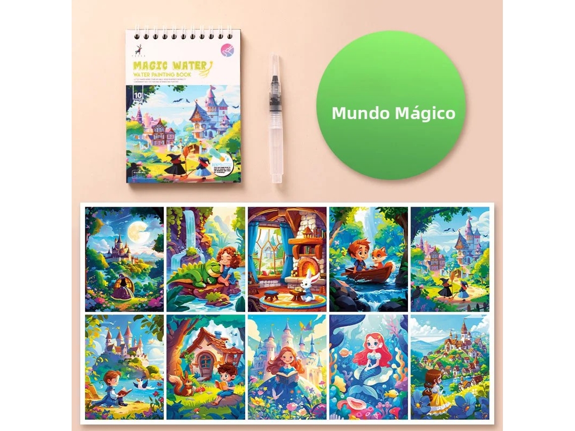 (mundo Mágico) Libro Ilustrado En Acuarela: Unicornio De Fantasía, Animales Del Bosque Y Océano (reutilizable)