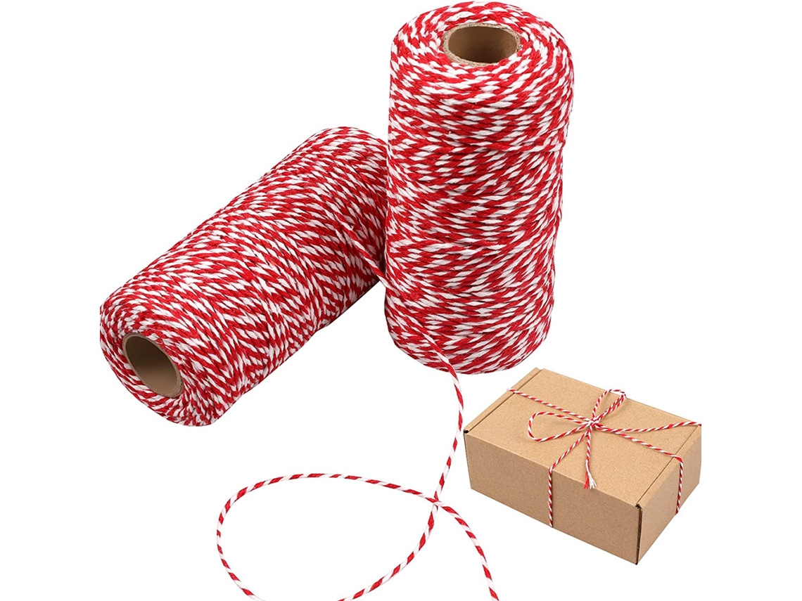 Manualidades de decoración navideña con hilo rojo y blanco Worten