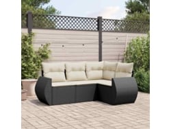 Conjunto de sofá de jardín de 4 piezas con cojines, mimbre sintético negro, Dkd Home Decor