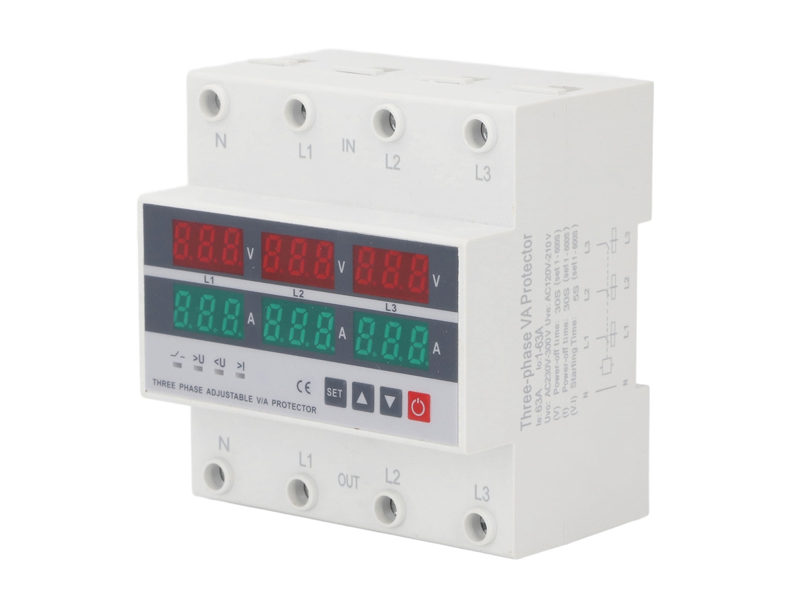Protector De Sobrecarga Y Baja Tensión Trifásico Automático Din Rail 63a Ac120-300v