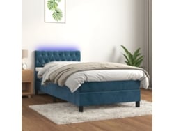 Cama Box Spring Colchón Y Led Terciopelo Azul Oscuro 90x190 Cm
